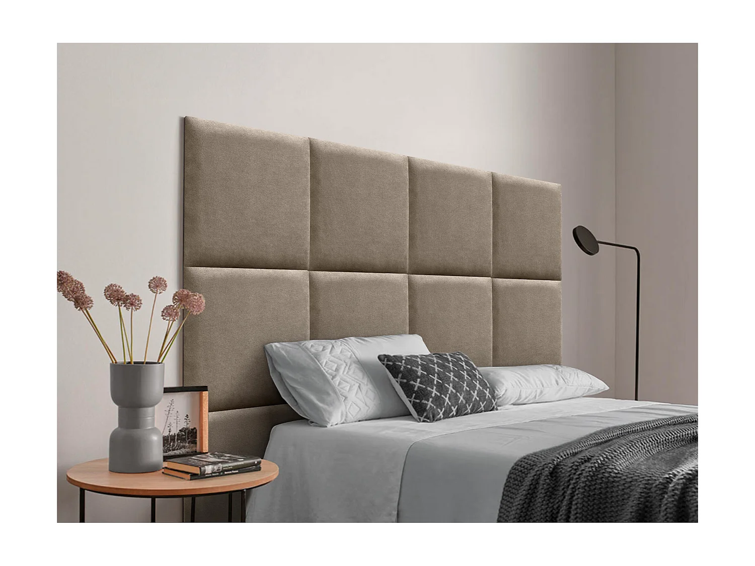 DHOME Tête de lit tapissée en tissu Aqualine composée de panneaux de lit autocollants interchangeables pour chambre de luxe (Terre, 160 cm)