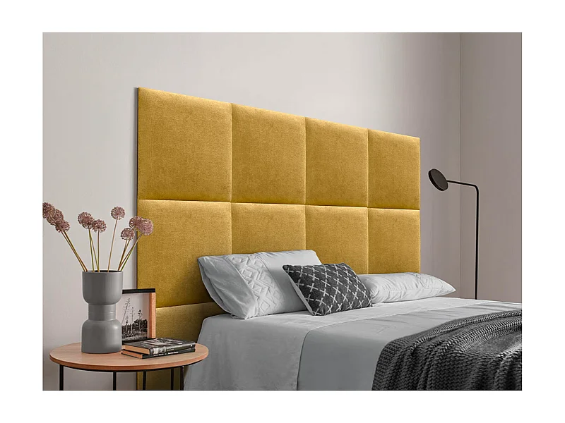 DHOME Tête de lit tapissée en tissu Aqualine composée de panneaux de lit autocollants interchangeables pour chambre de luxe (Moutarde, 220 cm)