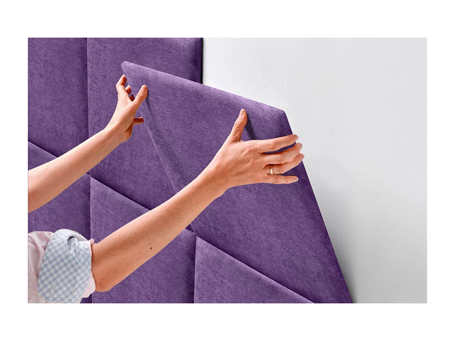 DHOME Tête de lit tapissée en tissu Aqualine composée de panneaux de lit autocollants interchangeables pour chambre de luxe (Lilas, 90 cm)