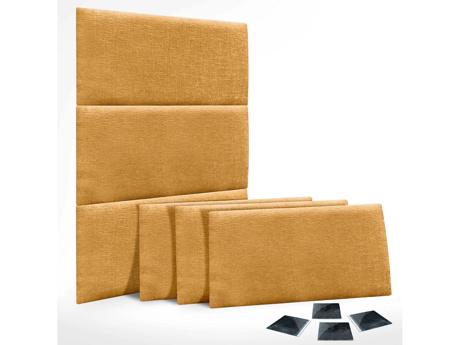 DHOME Lot de 6 panneaux muraux acoustiques auto-adhésifs en laine écologique protection absorbante contre les chocs (Moutarde, 50 x 30 cm, x6)