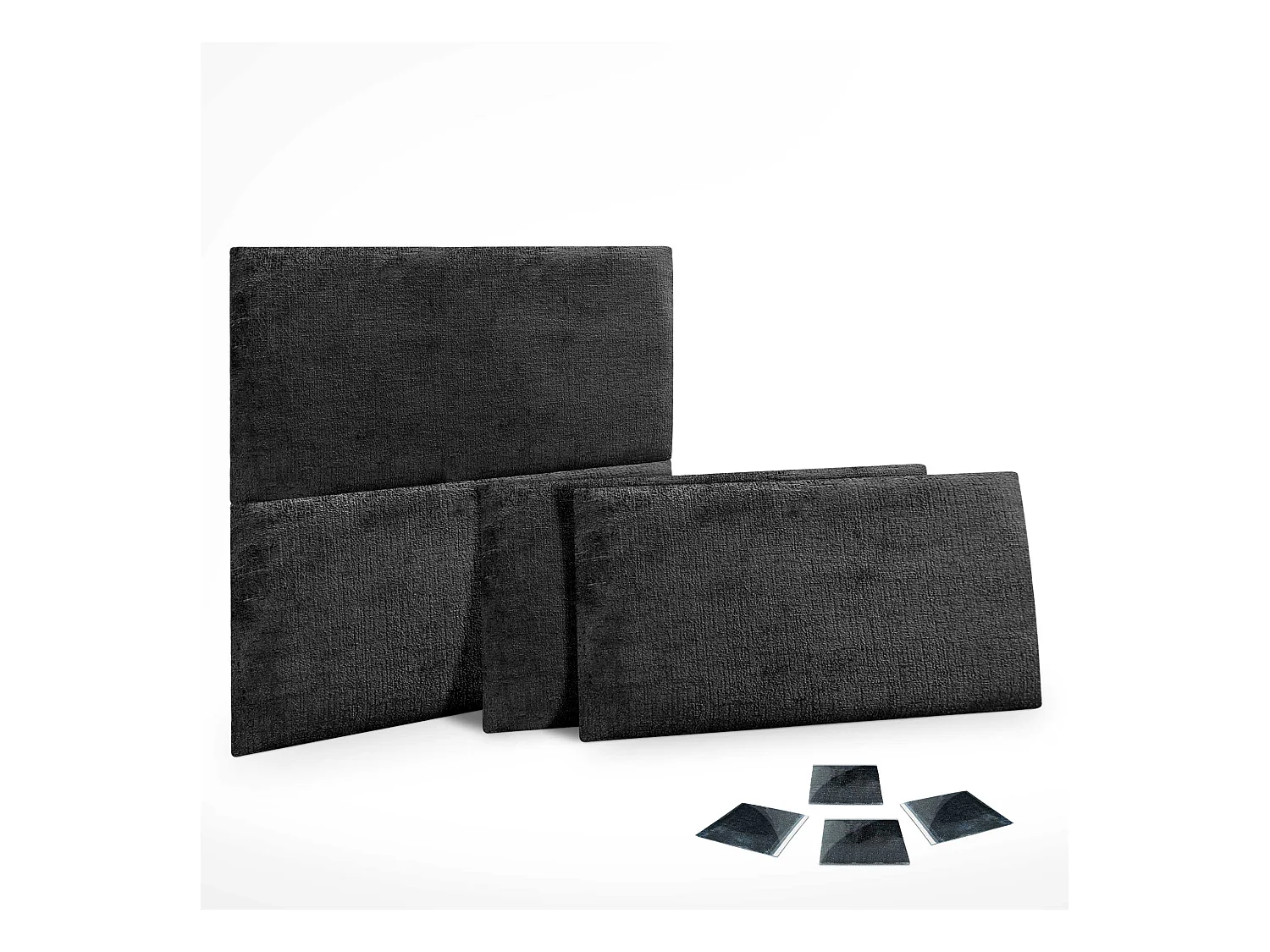 DHOME Set van 4 milieuvriendelijke wollen gestoffeerde panelen Zelfklevende akoestische wandpanelen Absorberende bescherming (zwart, 50x30cm, x4)