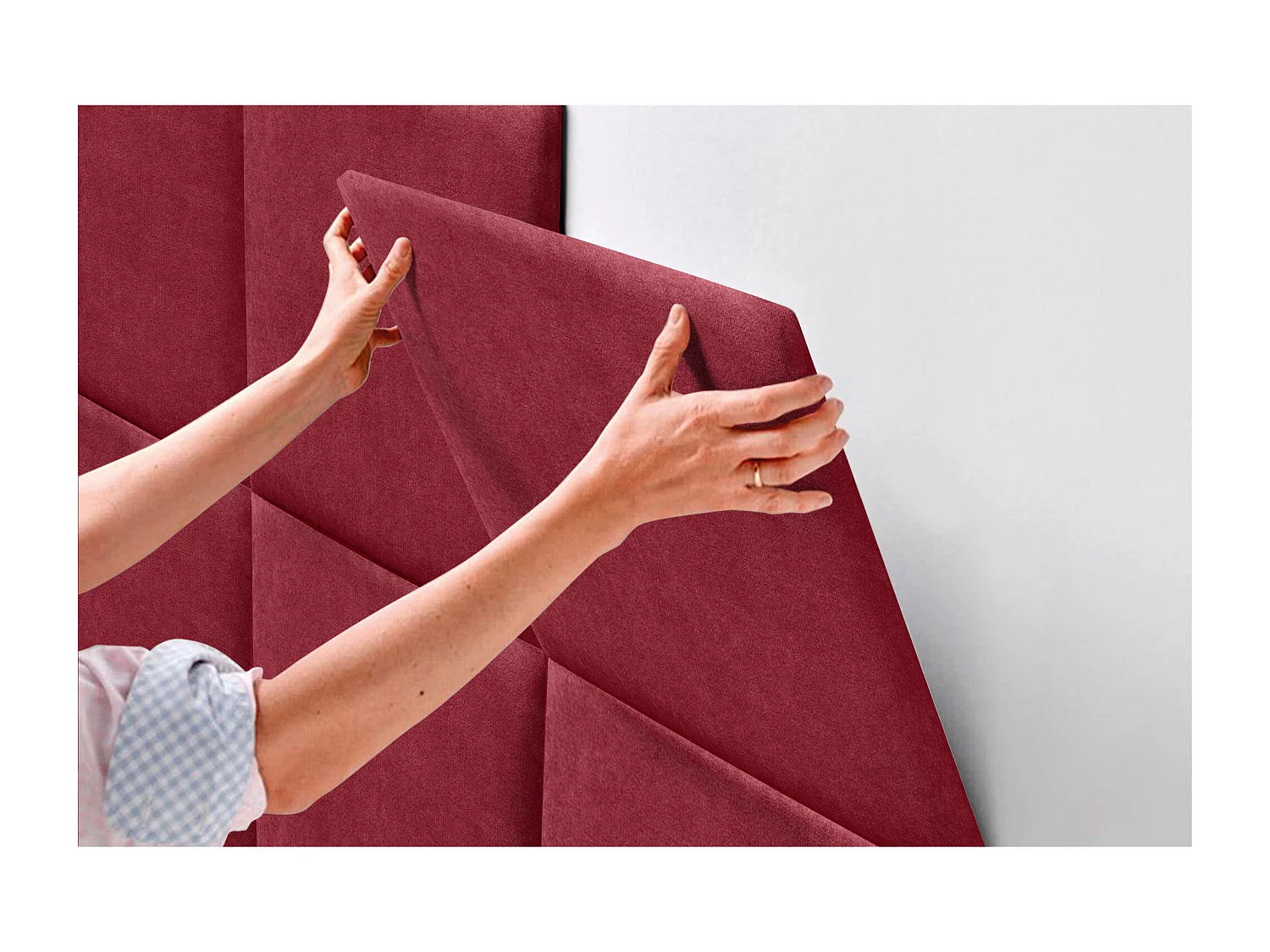 DHOME Tête de lit tapissée en tissu Aqualine composée de panneaux de lit autocollants interchangeables pour chambre de luxe (Rouge, 80 cm)