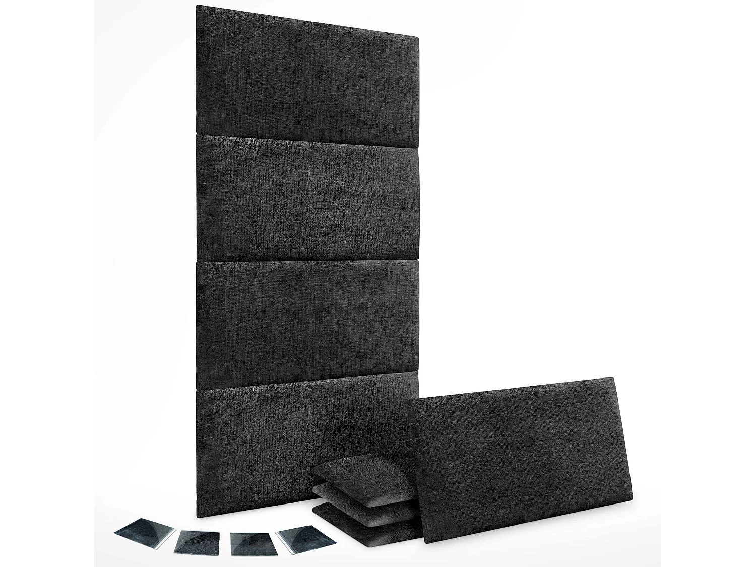 DHOME Set di 8 pannelli imbottiti in lana ecologica Pannelli acustici autoadesivi per pareti Protezione dagli urti (nero, 60x50cm, x8)