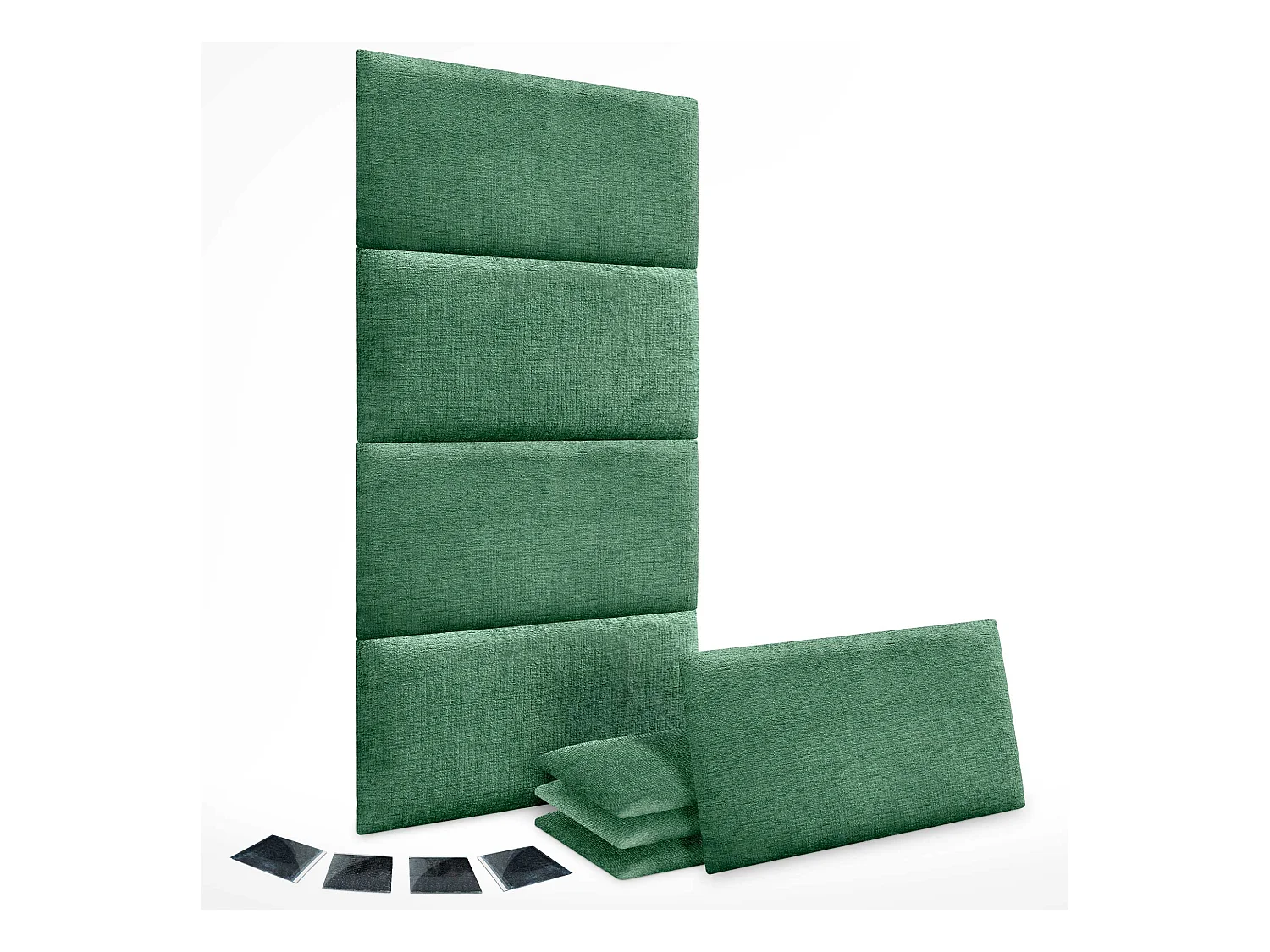 DHOME Set van 8 milieuvriendelijke wollen gestoffeerde panelen Zelfklevende akoestische wandpanelen Absorberende bescherming (groen, 60x40cm, x8)