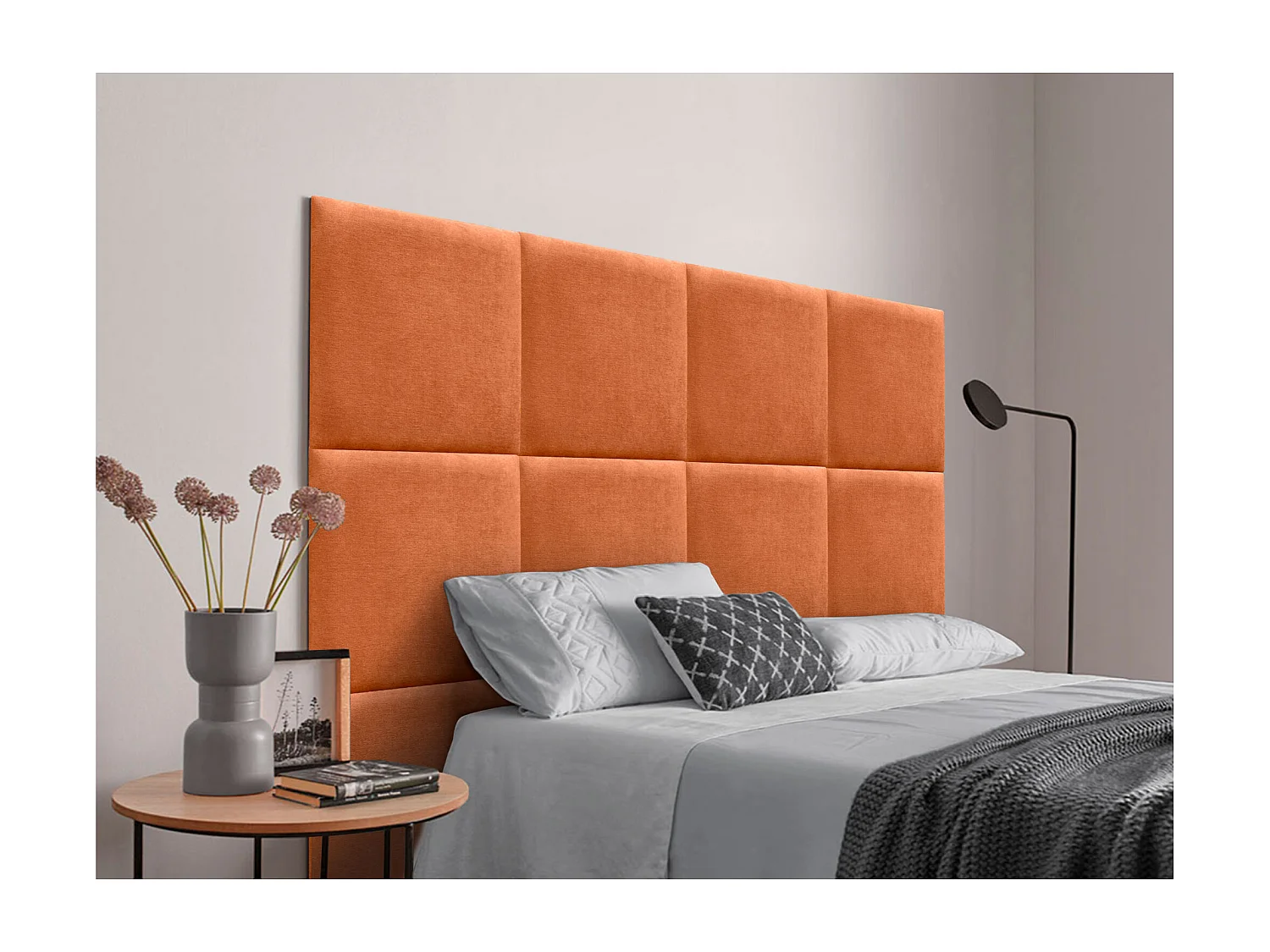 DHOME Cabecero Tapizado en Tela Acualine Compuesto de Paneles Autoadhesivos Intercambiables de Cama Lujo Dormitorio Acolchado (Naranja, 90cm)