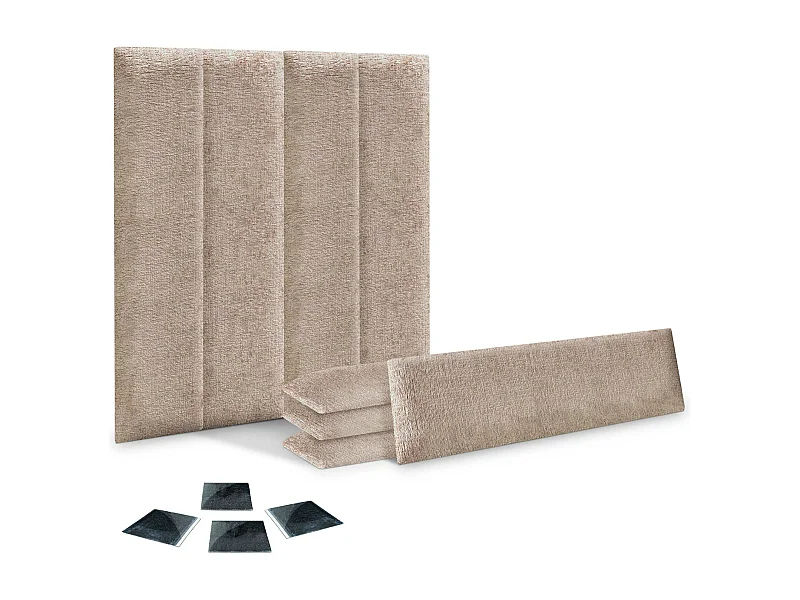 DHOME Juego de 8 Paneles Tapizados de Lana Ecológica Pack Autoadhesivos para Pared Acústicos Absorbentes Protección  (Marrón Claro, 60x20cm, x8)