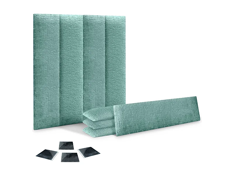 DHOME Lot de 8 panneaux muraux acoustiques auto-adhésifs en laine écologique protection absorbante contre les chocs (Vert d'eau, 60 x 30 cm, x8)