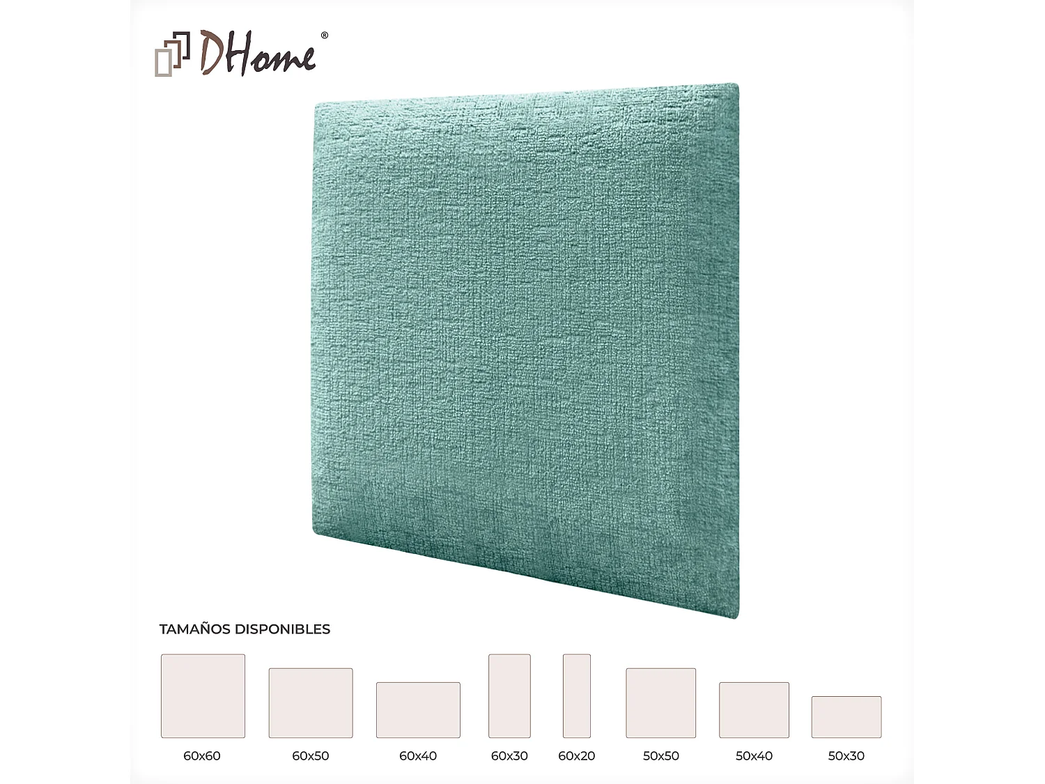 DHOME Lot de 1 Panneaux muraux acoustiques auto-adhésifs en laine écologique avec protection contre les chocs absorbants (Vert d'eau, 50 x 50 cm, x1)