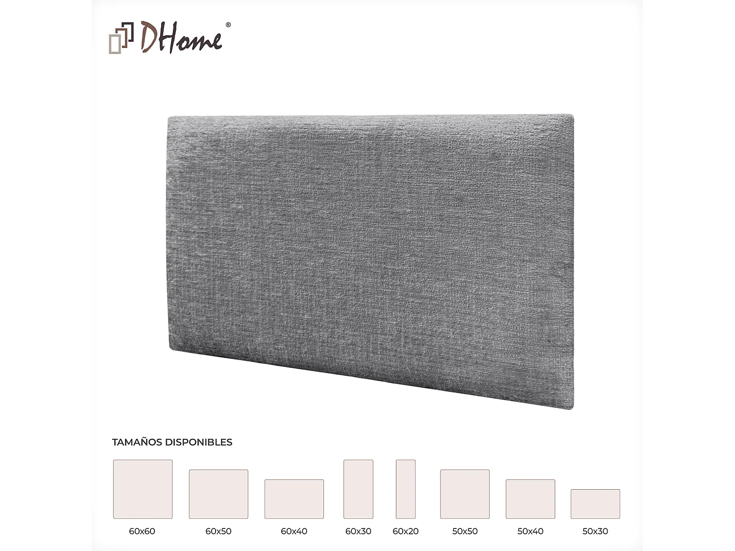 DHOME Paneles Tapizados de Lana Ecologica Autoadhesivos para Pared Acusticos Absorbentes Proteccion Impactos Cabeceros (Gris, 60x40cm)