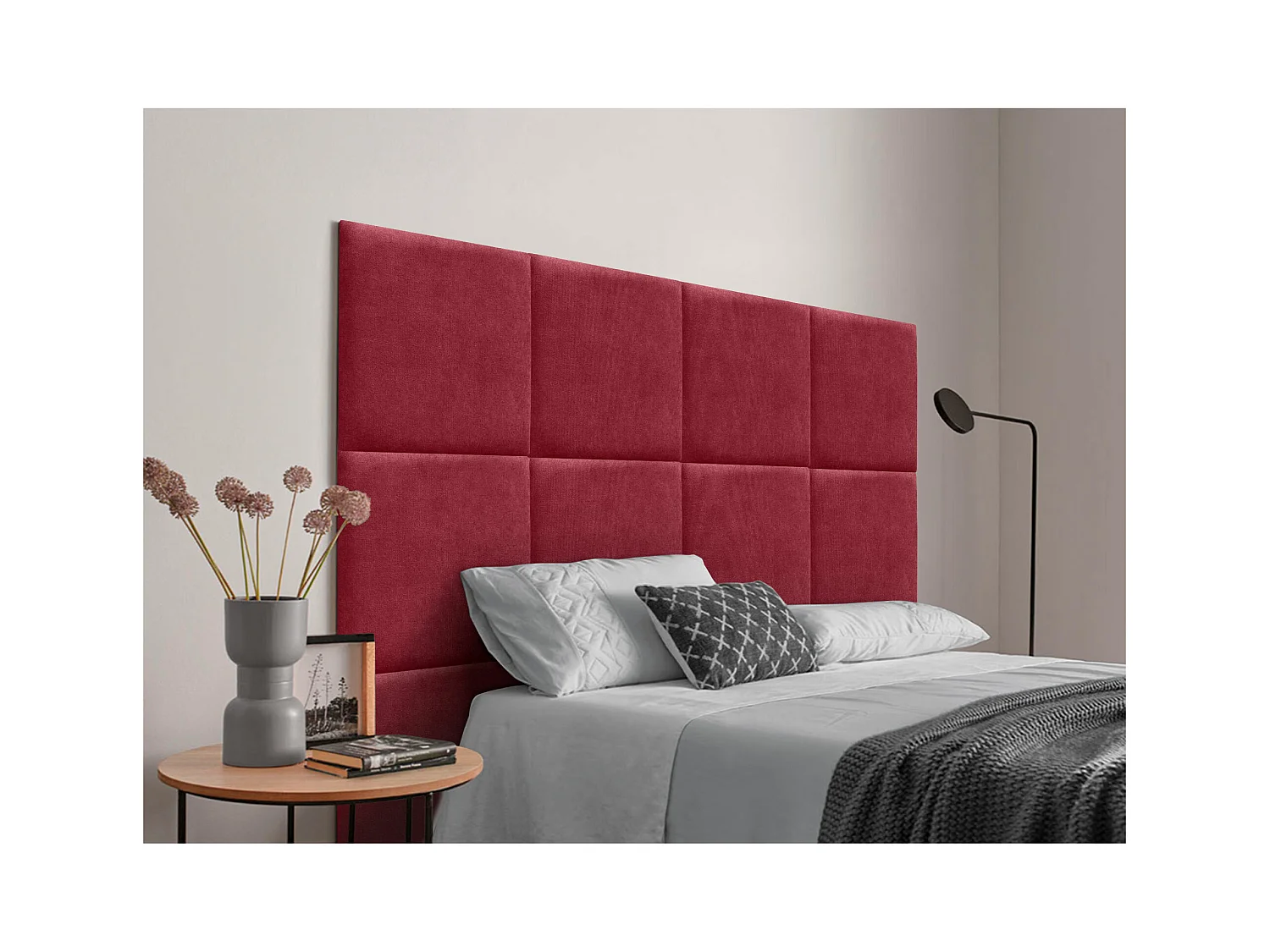 DHOME Tête de lit tapissée en tissu Aqualine composée de panneaux de lit autocollants interchangeables pour chambre de luxe (Rouge, 105 cm)