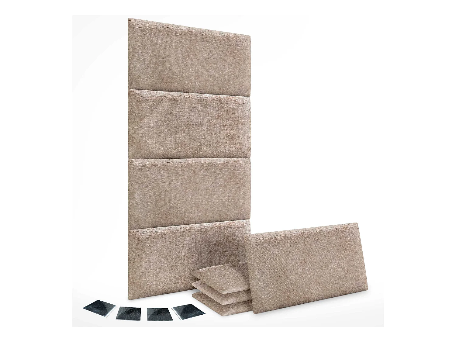 DHOME Set van 8 milieuvriendelijke wollen gestoffeerde panelen Zelfklevende akoestische wandpanelen Absorberende bescherming (lichtbruin, 60x40cm, x8)