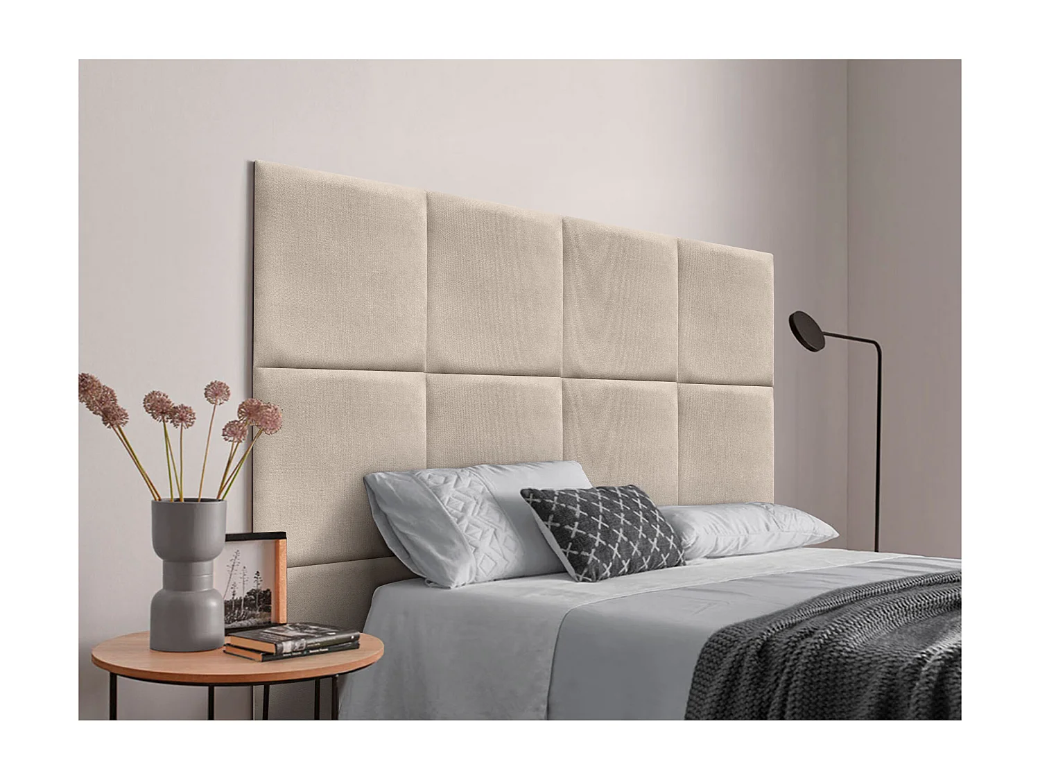 DHOME Gepolstertes Kopfteil aus Acualine-Stoff, aus selbstklebenden, austauschbaren Bettpaneelen, luxuriös gepolstertes Schlafzimmer (Beige, 120 cm)