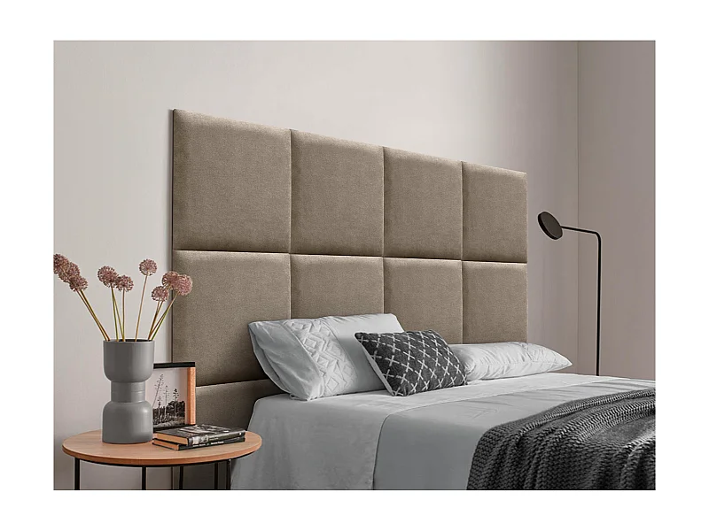 DHOME Tête de lit tapissée en tissu Aqualine composée de panneaux de lit autocollants interchangeables pour chambre de luxe (Terre, 140 cm)
