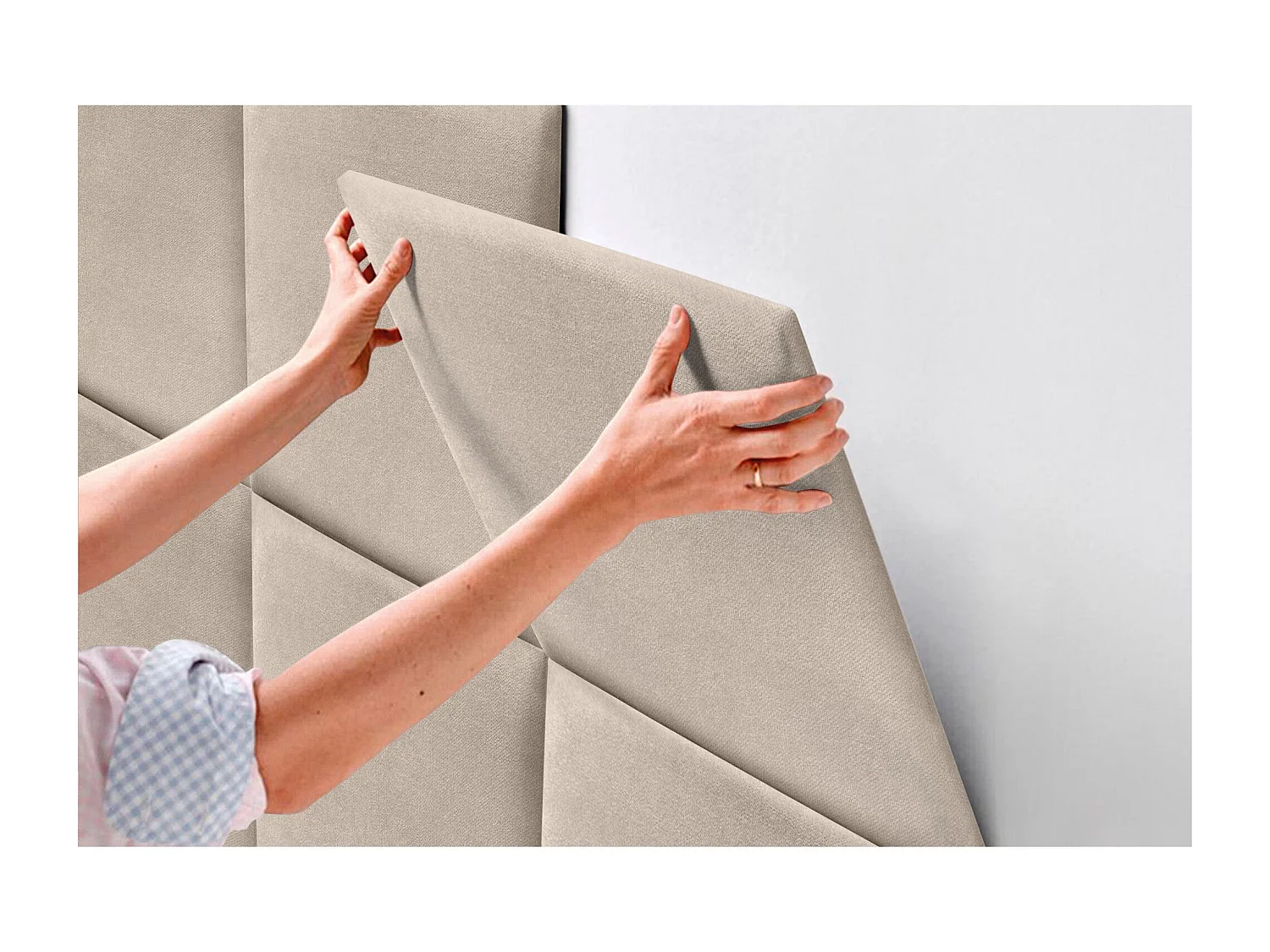 DHOME Gepolstertes Kopfteil aus Acualine-Stoff, aus selbstklebenden, austauschbaren Bettpaneelen, luxuriös gepolstertes Schlafzimmer (Beige, 200 cm)