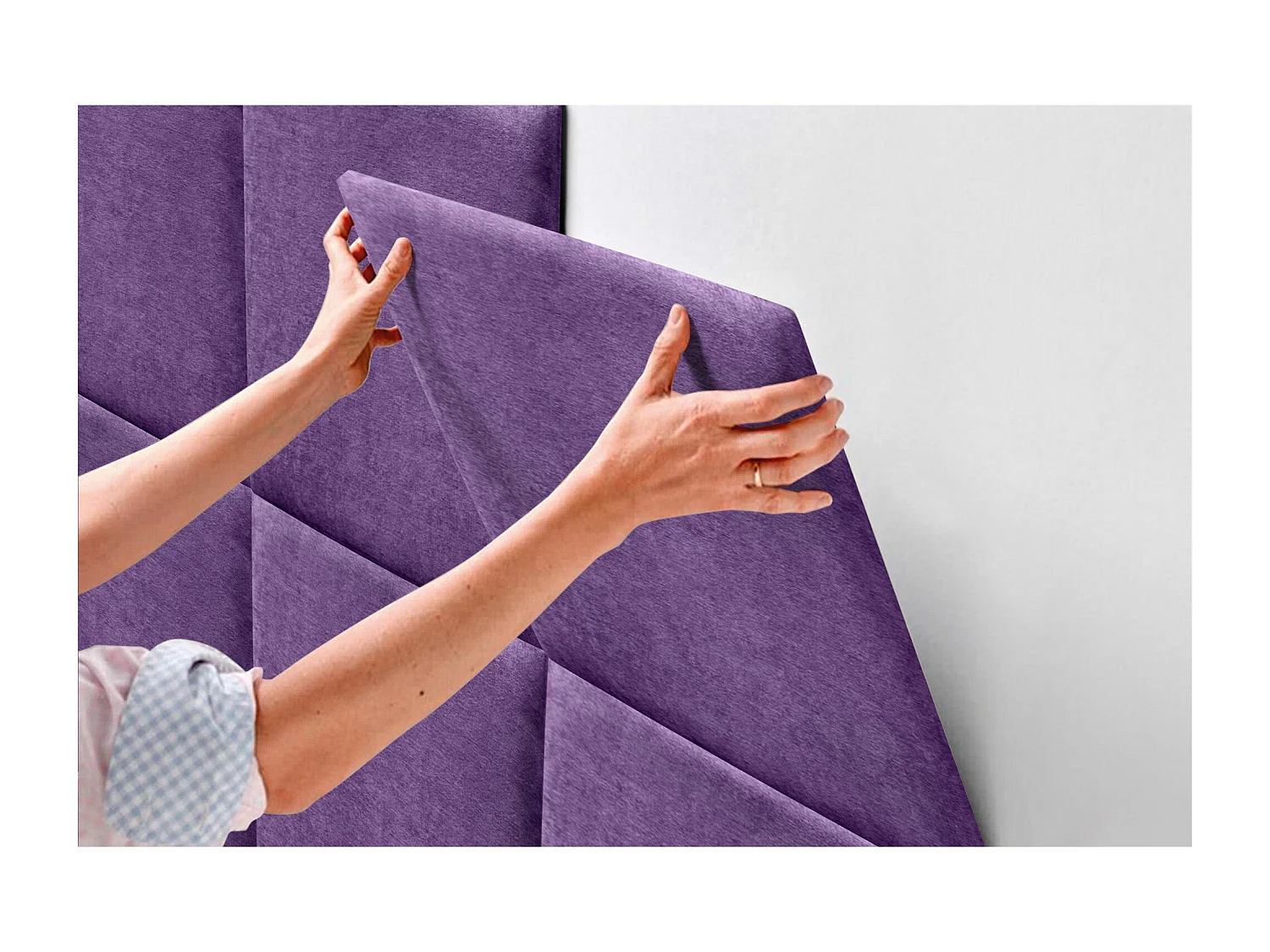 DHOME Gepolstertes Kopfteil aus Acualine-Stoff, aus selbstklebenden, austauschbaren Bettpaneelen, luxuriös gepolstertes Schlafzimmer (Flieder, 95 cm)