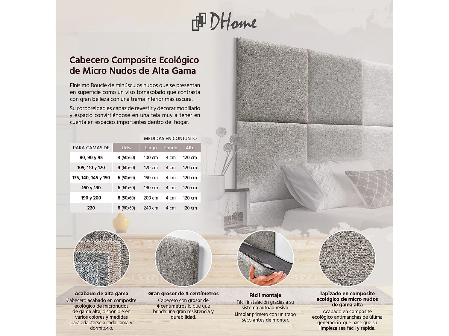 DHOME Testiera Rivestita in Tessuto Aqualine Composta da Pannelli Letto Intercambiabili Autoadesivi Camera da Letto di Lusso(Ocra, 200cm)