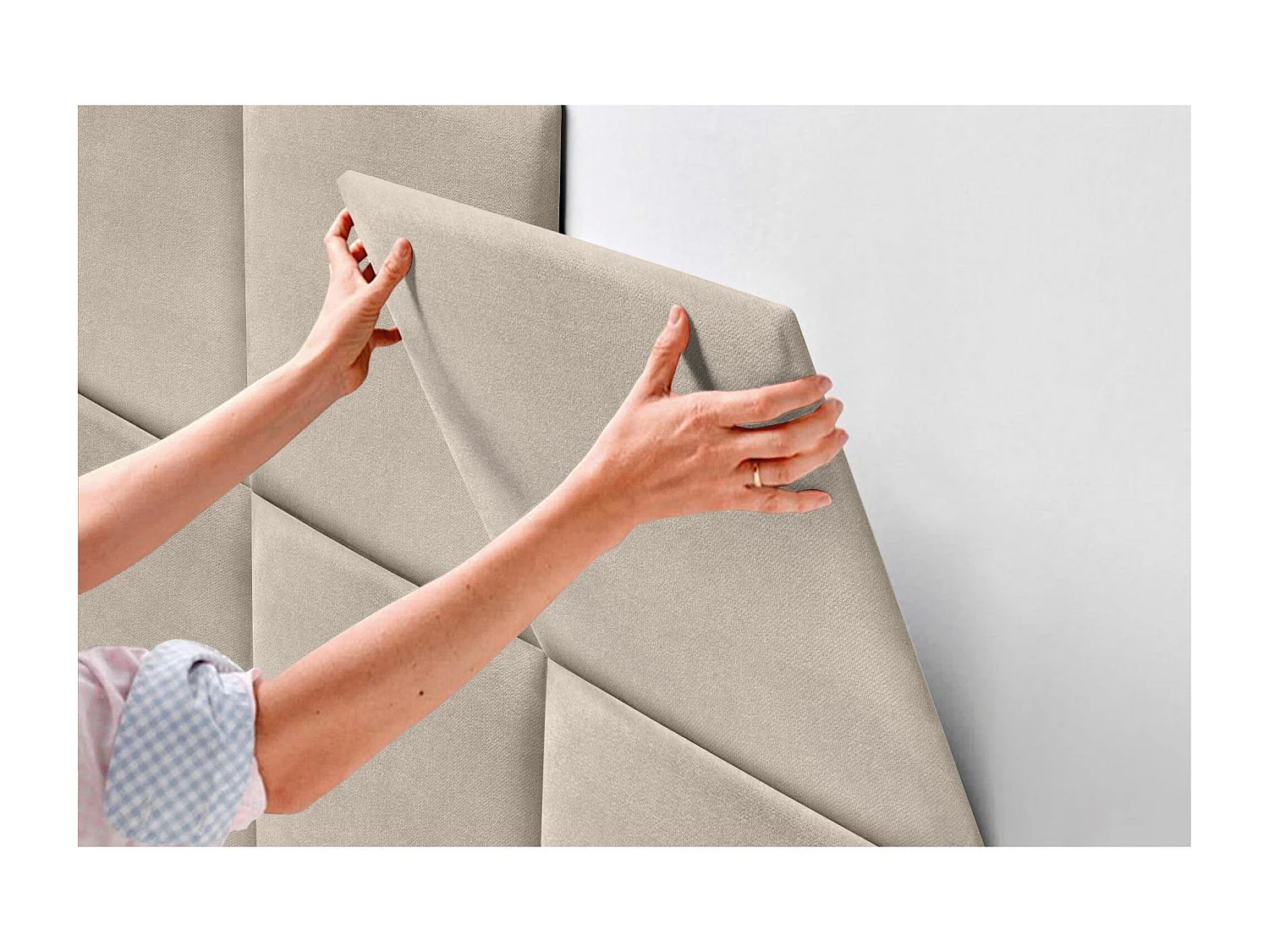 DHOME Cabeceira estofada em tecido aculino composto por painéis de cama intercambiáveis ​​autoadesivos acolchoados para quarto (Bege, 160cm)