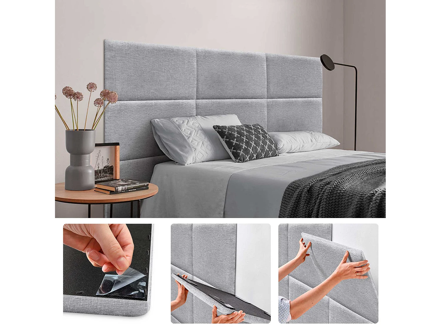 DHOME Lot de 8 panneaux muraux acoustiques auto-adhésifs en laine écologique protection absorbante contre les chocs (Gris Clair, 60x50cm, x8)