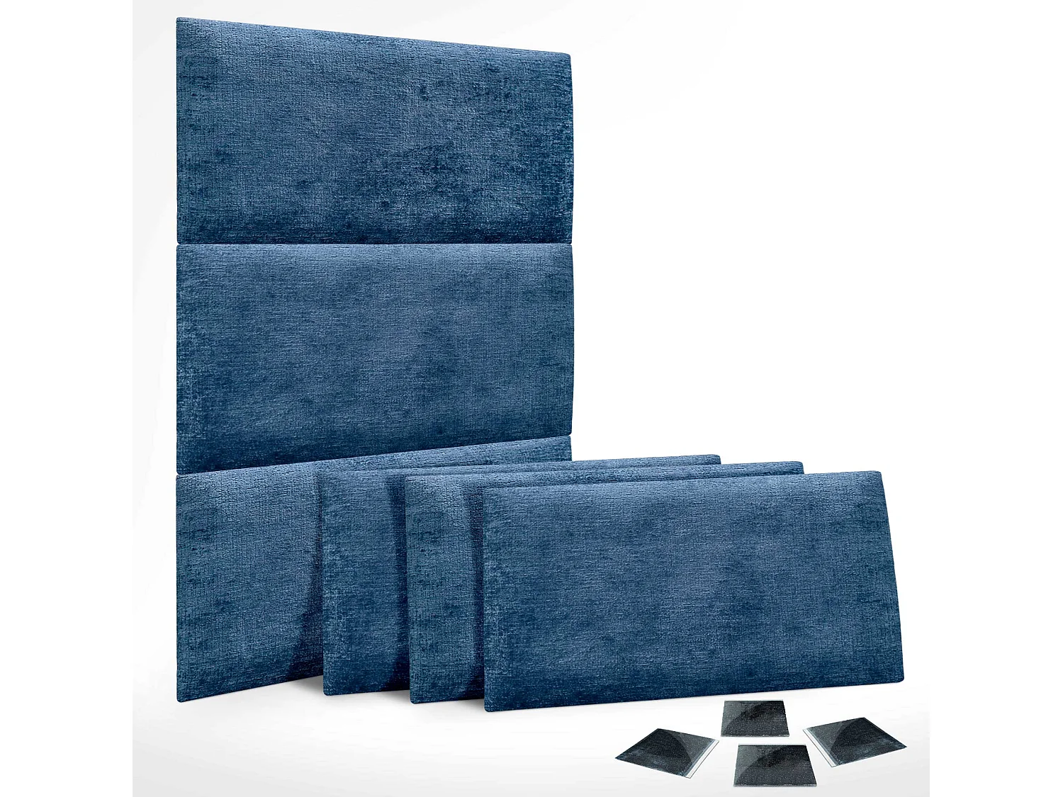 DHOME Set van 6 milieuvriendelijke wollen gestoffeerde panelen Zelfklevende akoestische wandpanelen Absorberende bescherming (blauw, 60x40cm, x6)