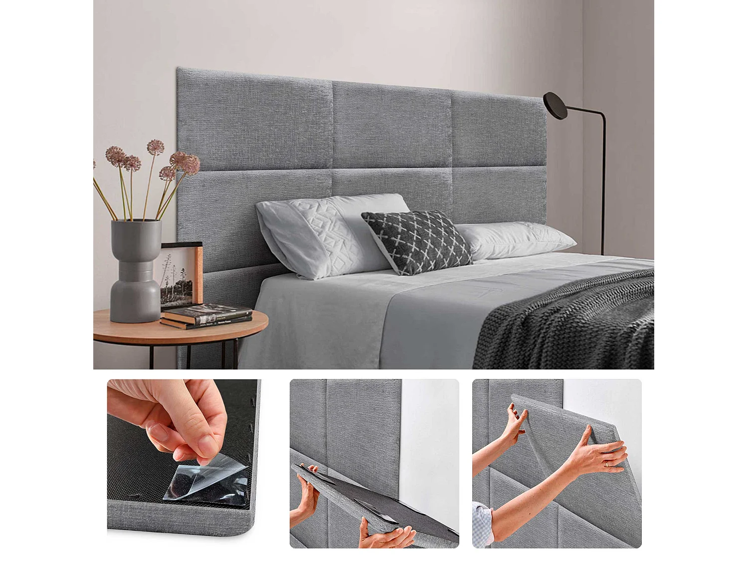 DHOME 6er-Set umweltfreundliche Wollpolsterplatten, selbstklebende akustische Wandpaneele, saugfähiger Schutz (grau, 50 x 30 cm, x6)