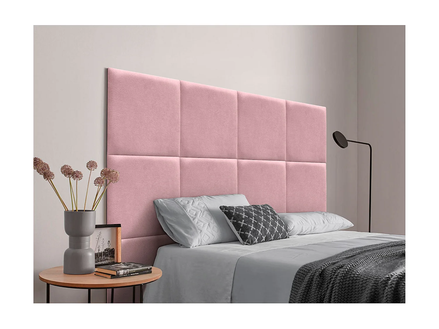 DHOME Tête de lit tapissée en tissu Aqualine composée de panneaux de lit autocollants interchangeables pour chambre de luxe (saumon, 120 cm)