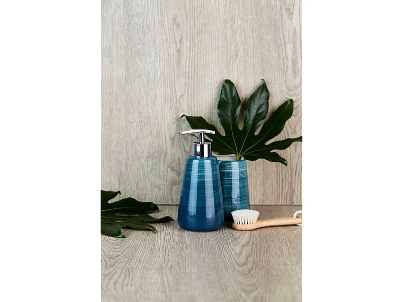 Distributeur de savon en céramique "Pottery" - Bleu pétrole - 360 ml