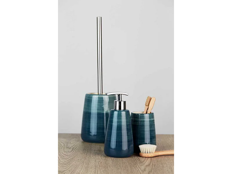 Distributeur de savon en céramique "Pottery" - Bleu pétrole - 360 ml