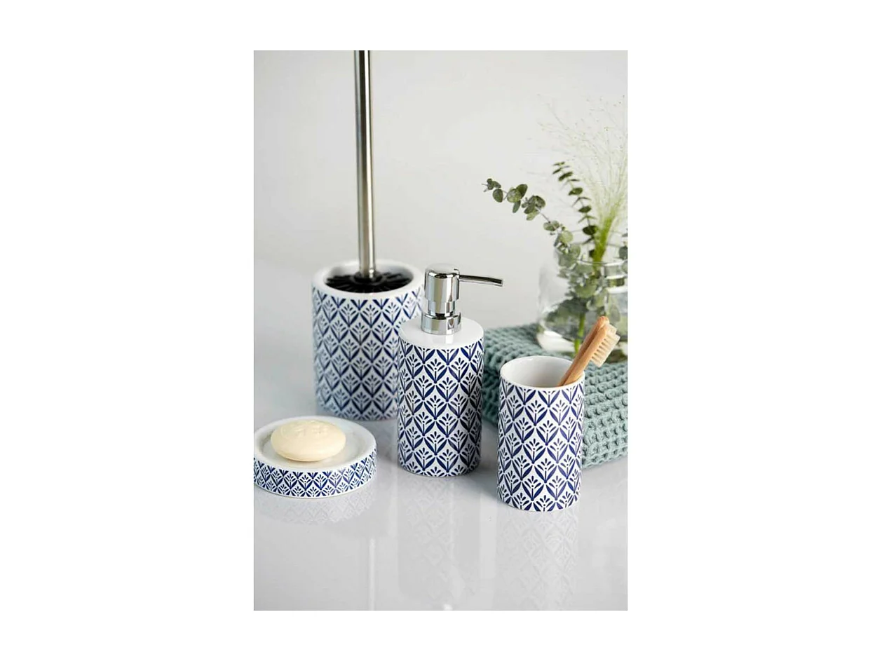 Distributeur de savon en céramique "Lorca" - Blanc/Bleu - 360 ml