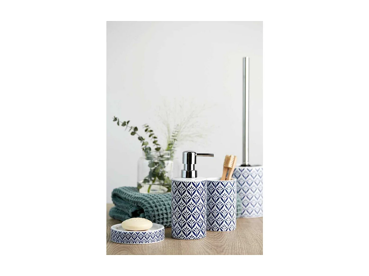 Distributeur de savon en céramique "Lorca" - Blanc/Bleu - 360 ml