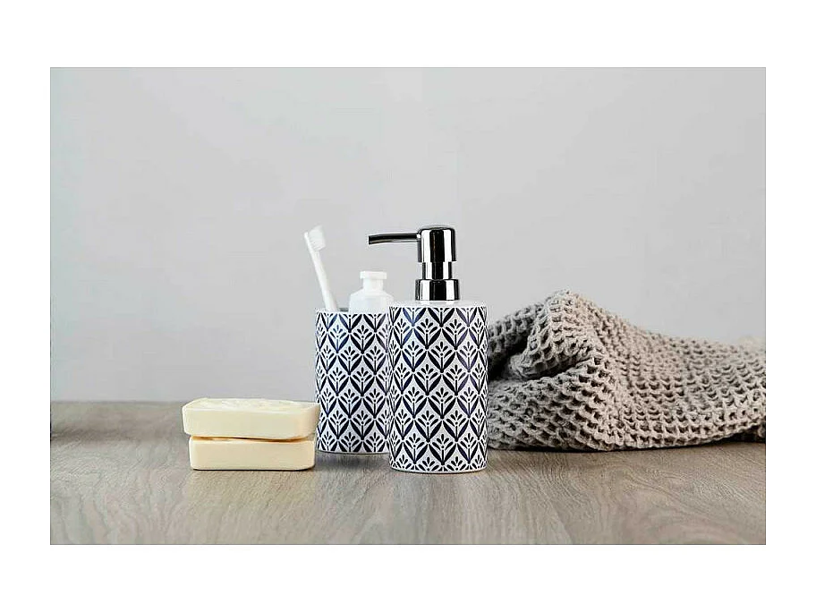 Distributeur de savon en céramique "Lorca" - Blanc/Bleu - 360 ml