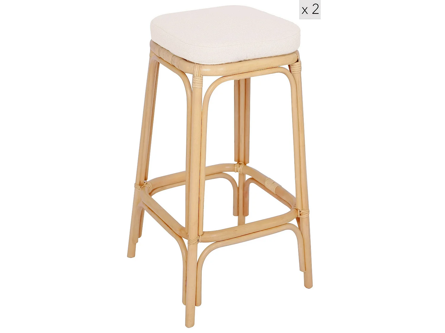 Lot de 2 tabourets de bar en rotin naturel et tissu beige
