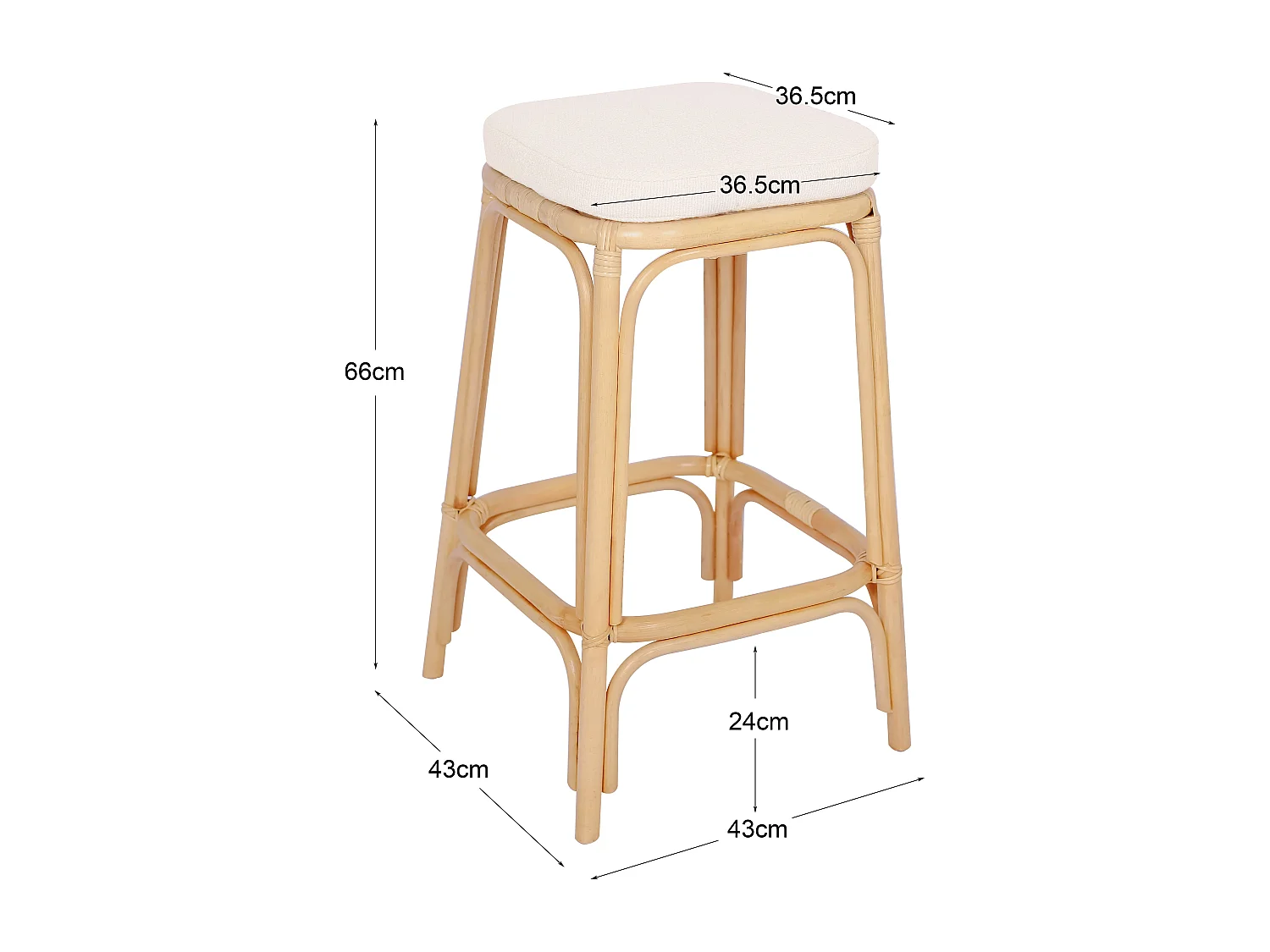 Lot de 2 tabourets de bar en rotin naturel et tissu beige