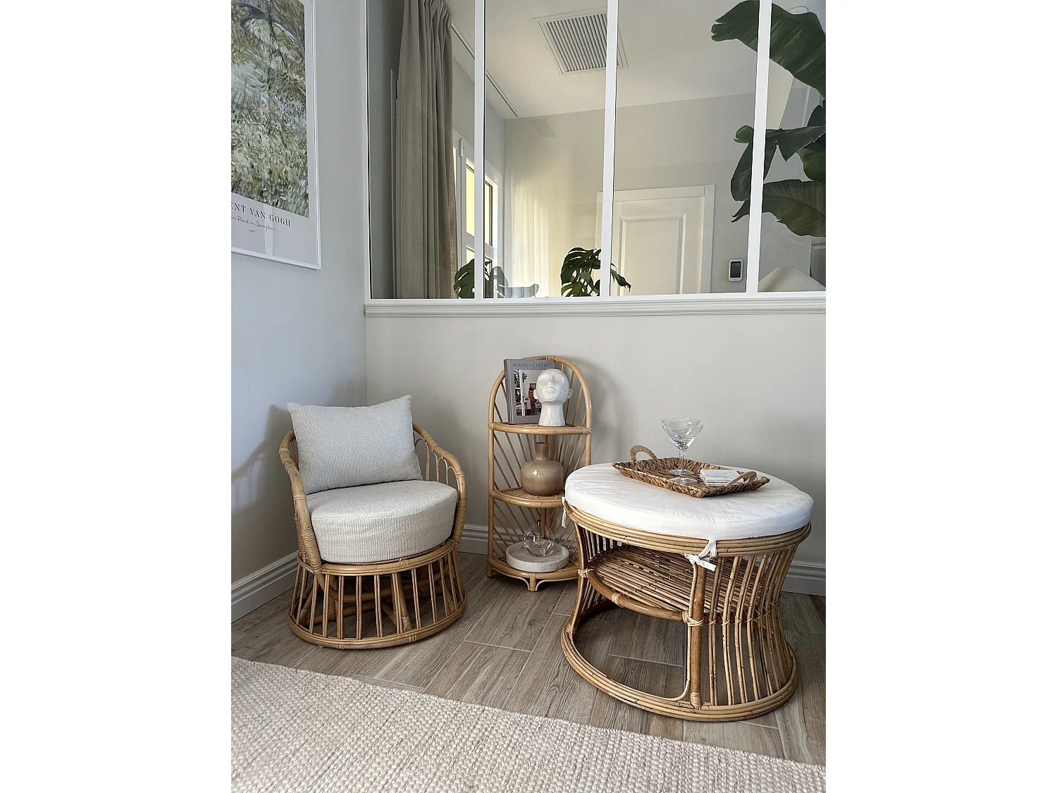 Pouf bout de canapé en rotin naturel beige