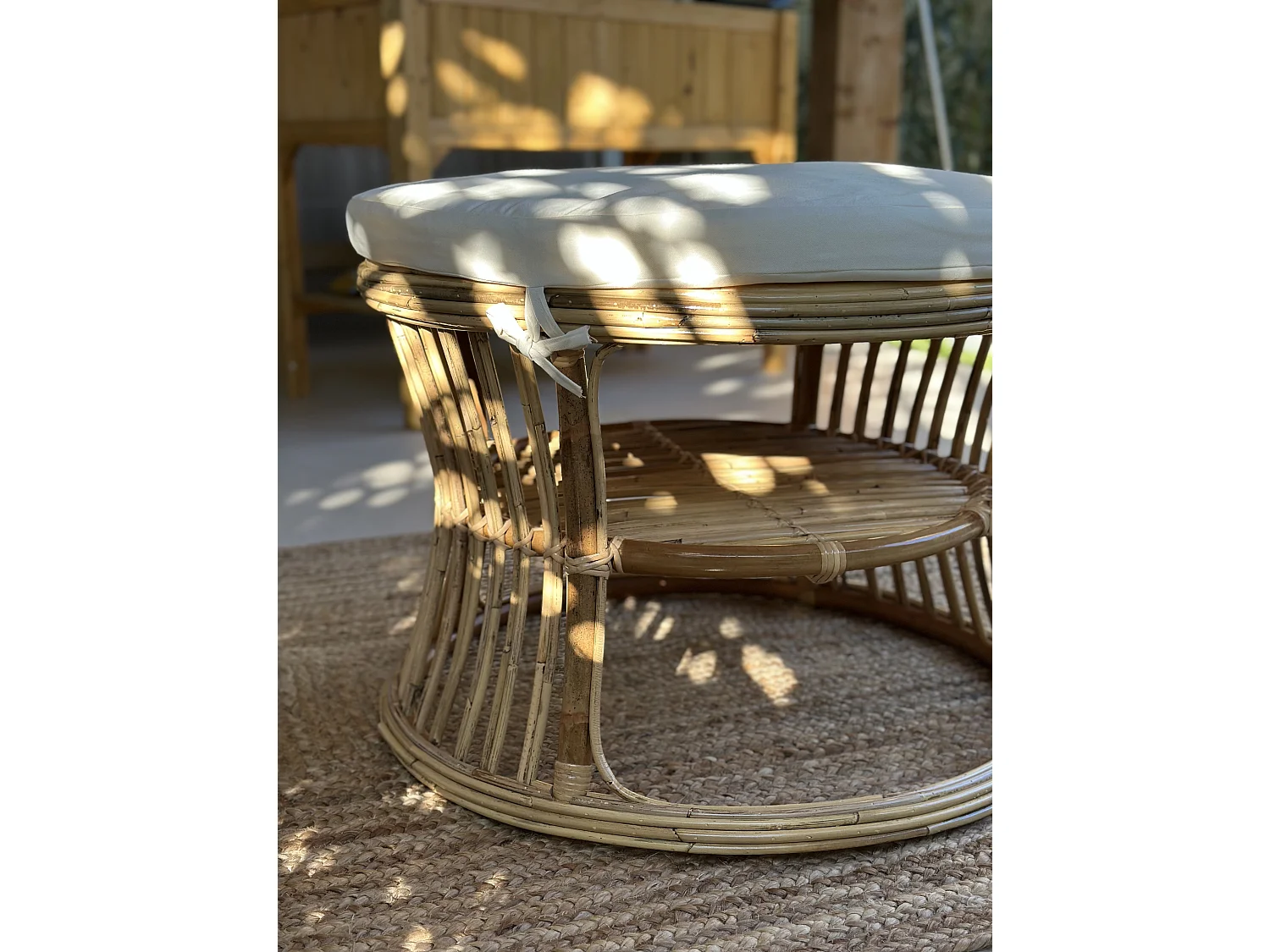 Pouf bout de canapé en rotin naturel beige