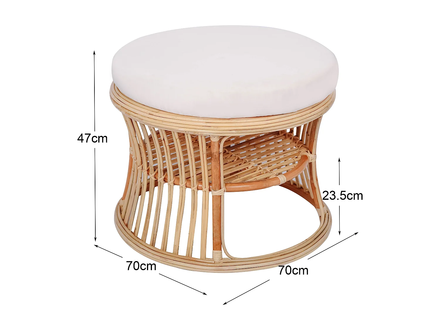 Pouf bout de canapé en rotin naturel beige