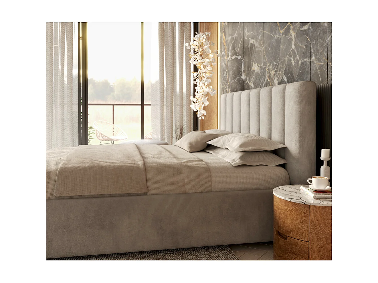 Lit Coffre Anton 120 x 200 cm avec sommier à lattes relevable Gris clair