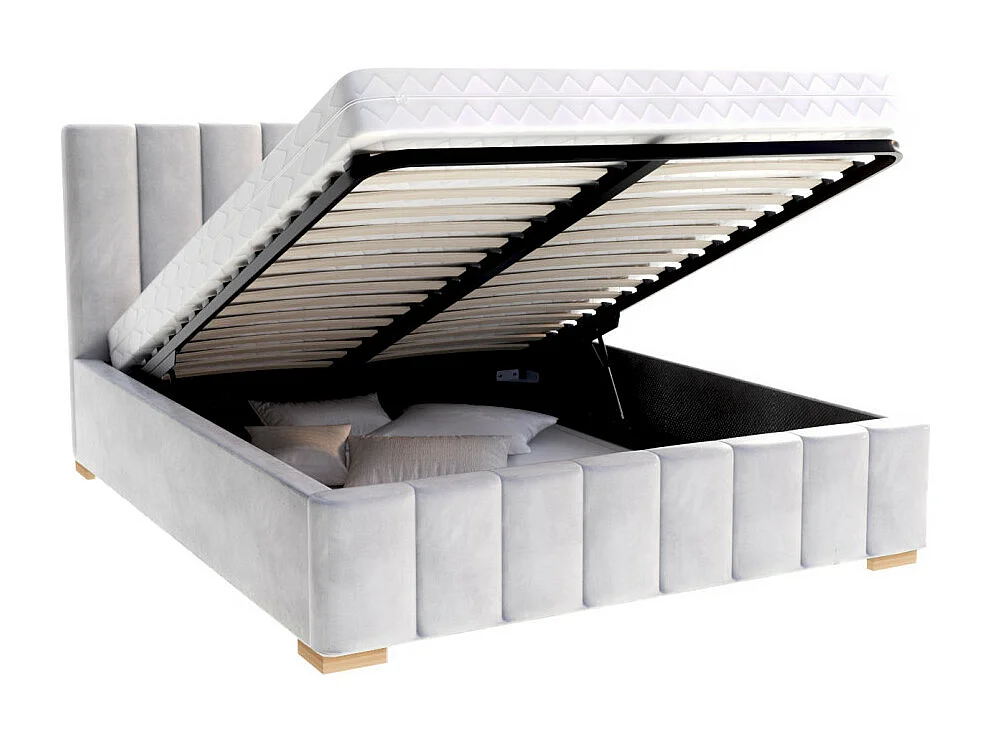 Lit Coffre Anton 120 x 200 cm avec sommier à lattes relevable Gris clair