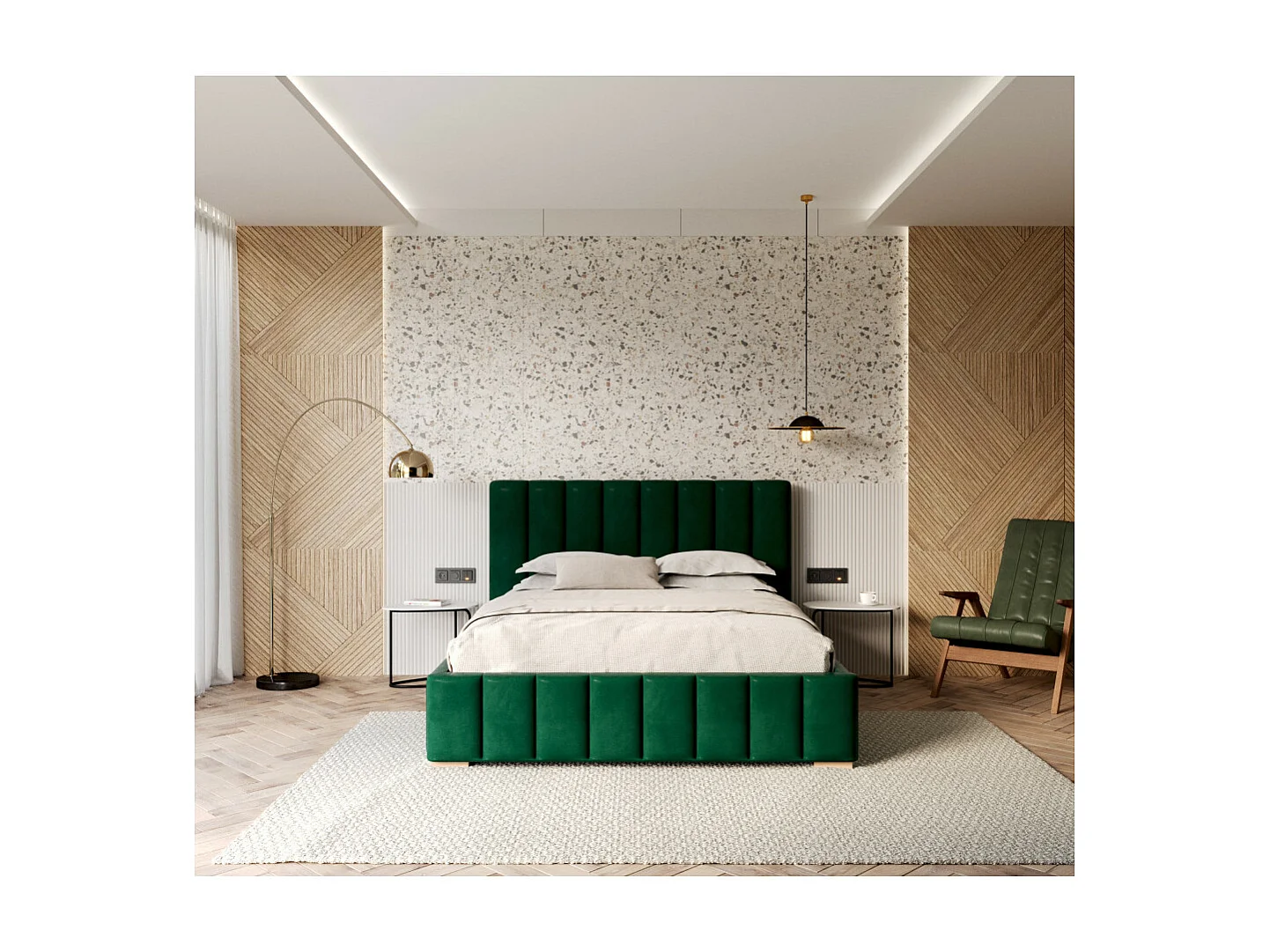 Lit Coffre Anton 120 x 200 cm avec sommier à lattes relevable Vert sapin