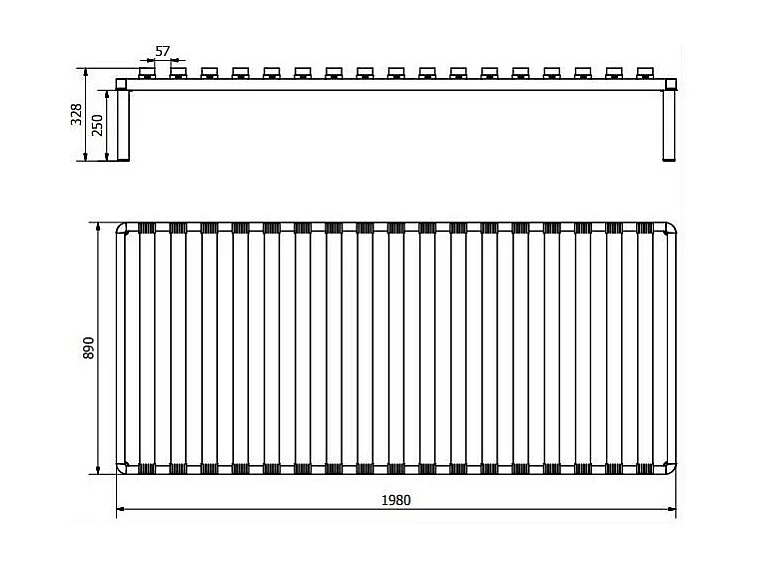 Sommier - cadre de lit Metal - 4 pieds Inclus 90 x 200 cm Gris