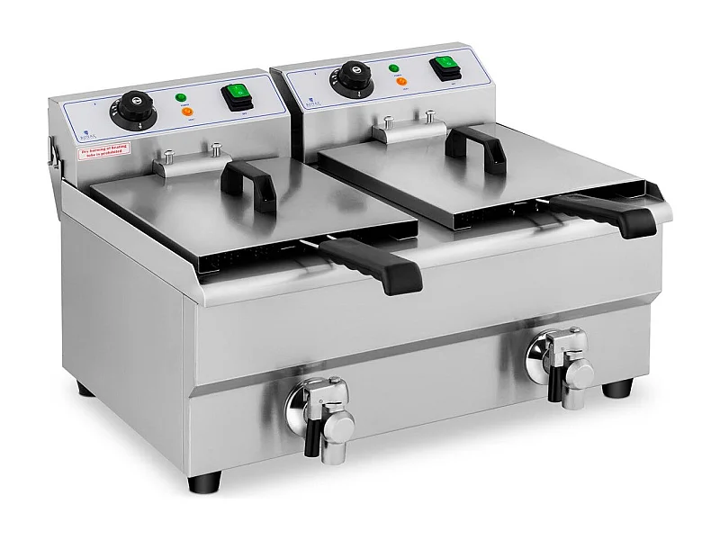 Fritadeira elétrica profissional para restaurante 2 x 10 litros torneiras de drenagem 14_0001786