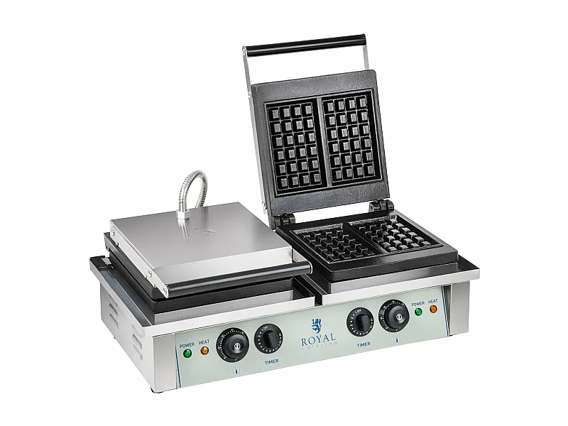 Máquina profissional de waffles quadrada dupla redonda Teflon potência 2 x 2.000 watts 3614063