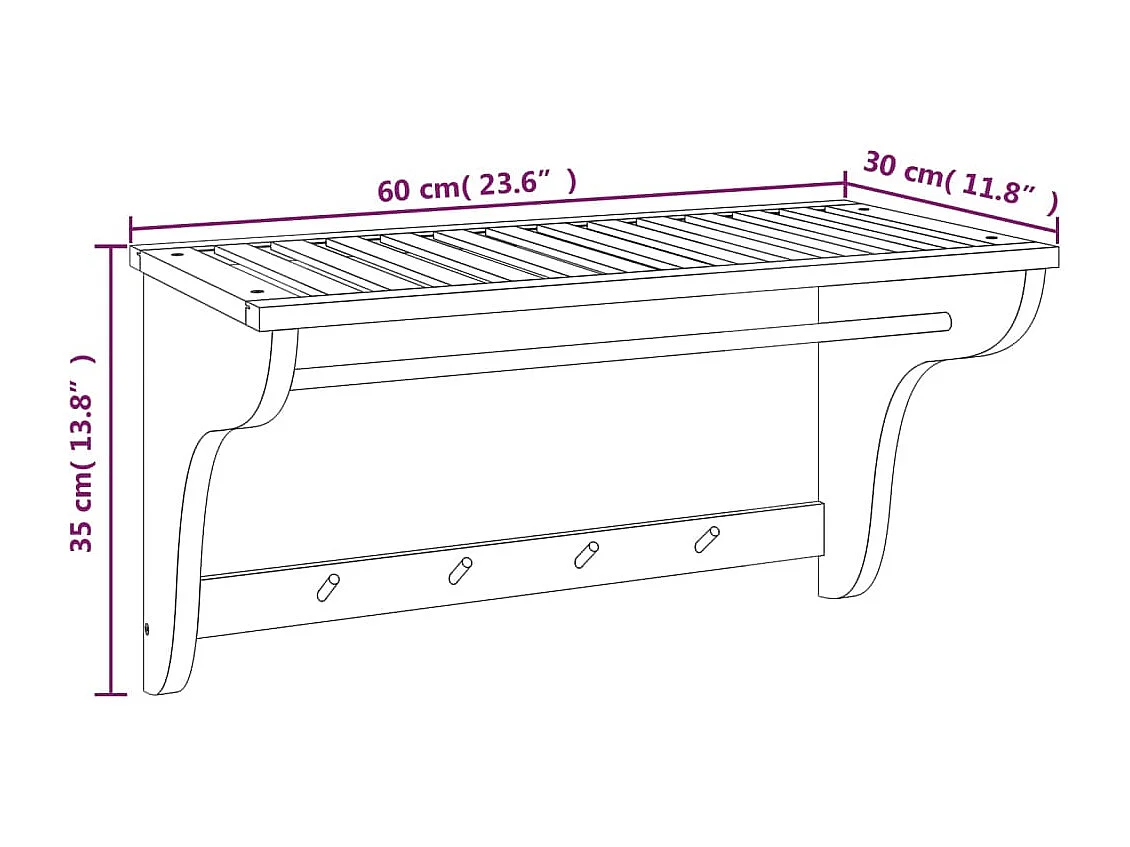 Porte-serviette 60 x 30 bois marron 60 x 30 x 35 cm 02_0005513