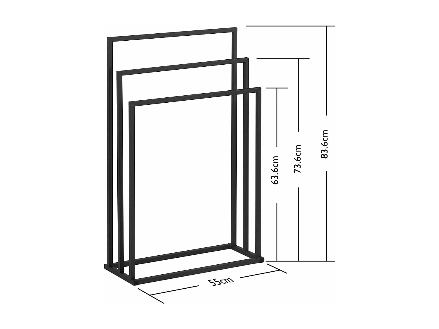 Toallero independiente de acero de 3 barras (3 barras, ancho 55 cm, capacidad 6 kg, gris oscuro) 14_0004420