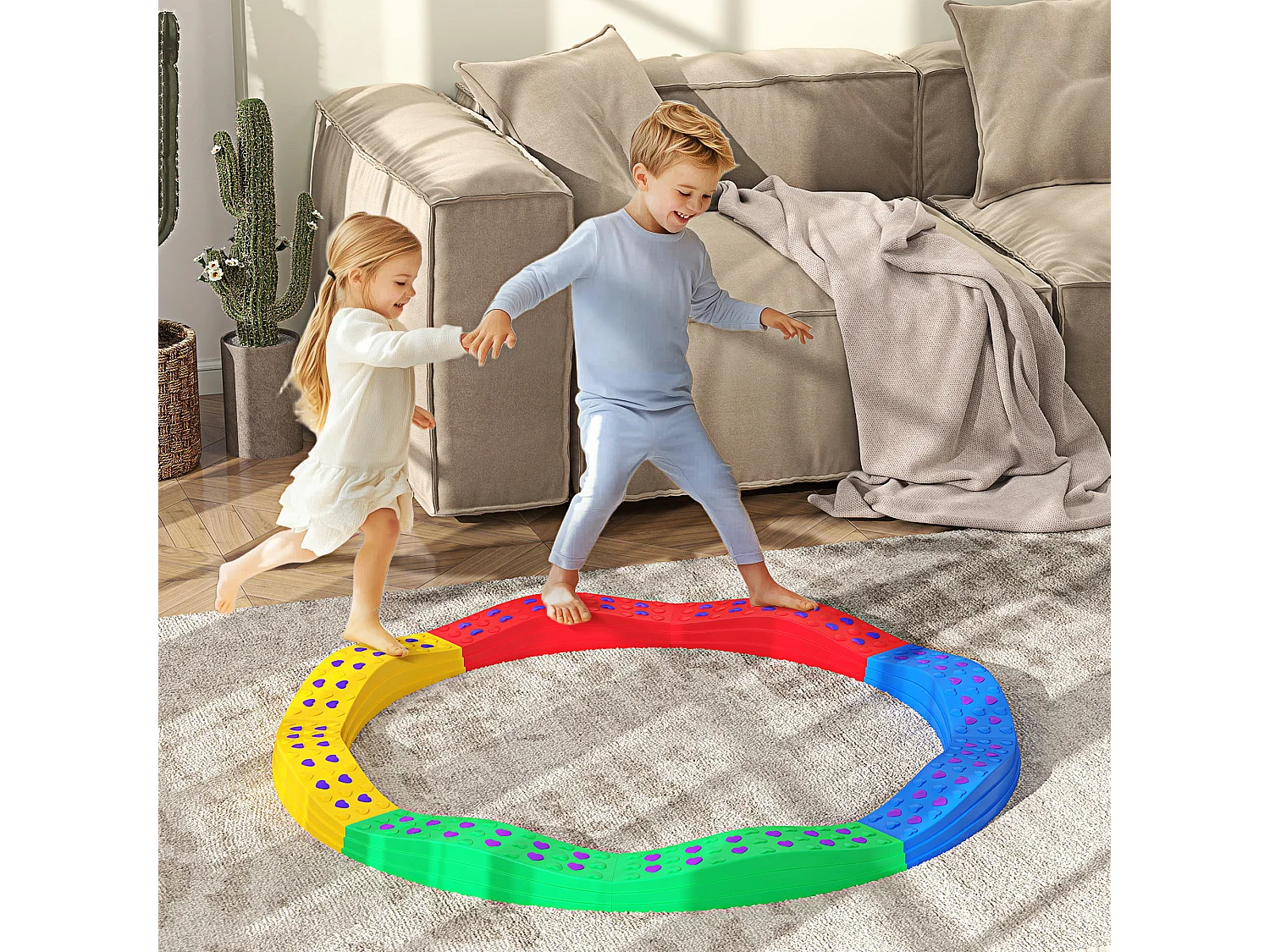 Poutre d'équilibre pour enfants total 8 pcs - parcours de motricité - usage intérieur extérieur - multicolore