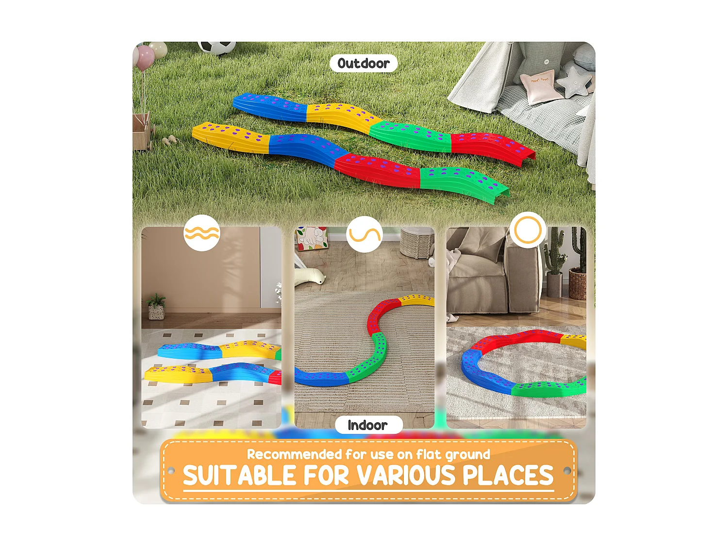 Poutre d'équilibre pour enfants total 8 pcs - parcours de motricité - usage intérieur extérieur - multicolore