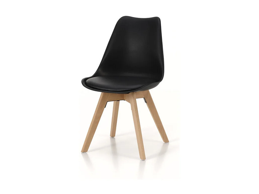 Juego de 4 sillas de comedor acolchadas en madera y PVC modelo Miriam - Negro