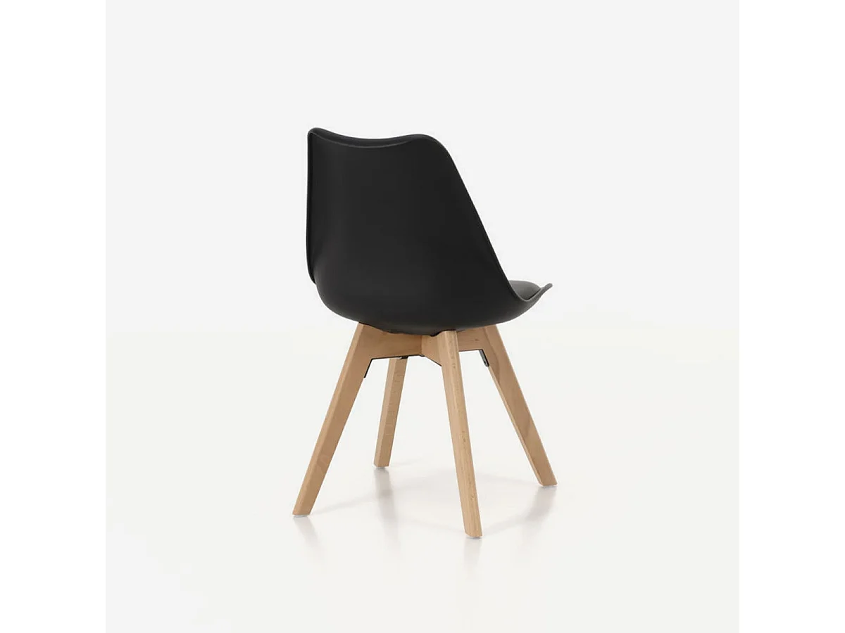 Juego de 4 sillas de comedor acolchadas en madera y PVC modelo Miriam - Negro