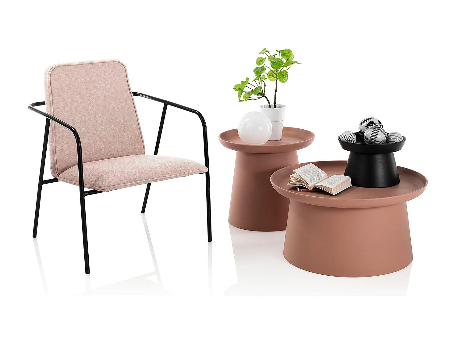 Fauteuil MISYA rose en tissu et en métal