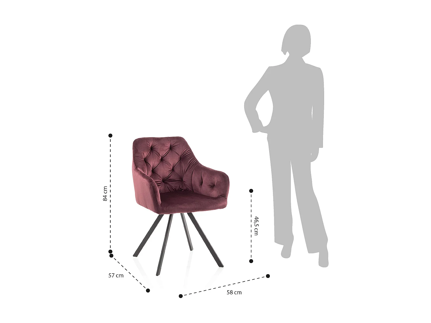 Set aus 2 Sesseln aus Metall und Samt im Vintage-Design Alexa - Rot