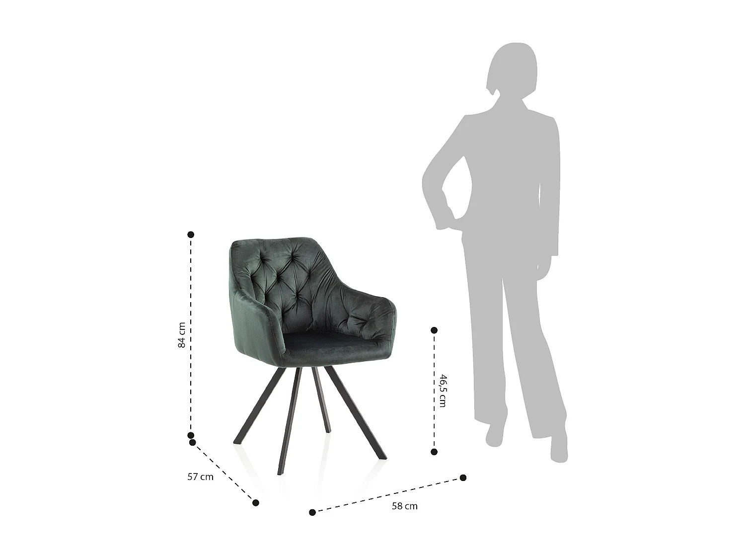 Set aus 2 Sesseln aus Metall und Samt im Vintage-Design Alexa - Dunkel Grün